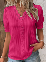 🛒49%OFF🔥V Neck Plain Lace Elegant Shirt（Buy 2 Free Shipping）