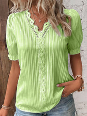 🛒49%OFF🔥V Neck Plain Lace Elegant Shirt（Buy 2 Free Shipping）