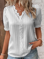 🛒49%OFF🔥V Neck Plain Lace Elegant Shirt（Buy 2 Free Shipping）