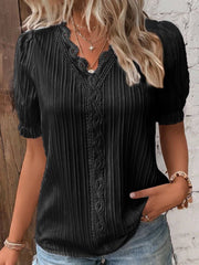 🛒49%OFF🔥V Neck Plain Lace Elegant Shirt（Buy 2 Free Shipping）