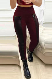 FAUX LEATHER PANTS WITH CONTRASTING TRIM AND ZIPPER(Buy 2 Free Shipping)