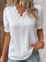 🛒49%OFF🔥V Neck Plain Lace Elegant Shirt（Buy 2 Free Shipping）