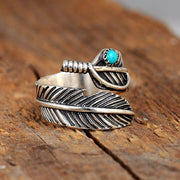 🔥 Last Day Promotion 49% OFF🎁Boho Feather Turquoise Adjustable Ring